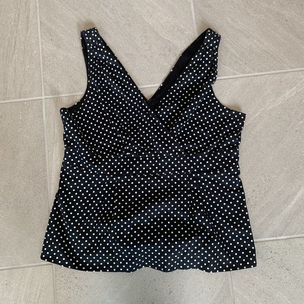 TORRID Black & White Polka Dot Peplum Top Lined V-Neck Sleeveless - Sz 2 Or 2X